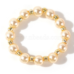 Plastic Imitation Pearl Bead Ring, Fashionable Casual Women's Ring, Blanched Almond(EP4993-2)