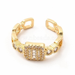 Cubic Zirconia Rectangle Open Cuff Ring, Golden Brass Jewelry for Women, Cadmium Free & Lead Free, Clear, Inner Diameter: 17mm(KK-A180-31G)