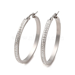 Clear Cubic Zirconia Big Hoop Earrings, 304 Stainless Steel Jewelry for Women, Stainless Steel Color, 43x3mm, Pin: 1~1.3x0.7mm(EJEW-C011-06P)