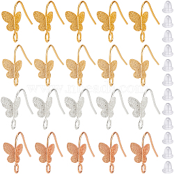 40Pcs 4 Colors Brass Butterfly Earring Hooks, with Plastic Ear Nuts, Mixed Color, 15.5mm, Hole: 2mm, Pin: 0.5mm, 10pcs/color(KK-SC0005-54)