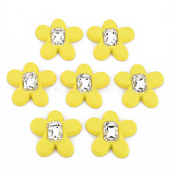 Rubberized Style Acrylic Rhinestone Cabochons, Faceted, Flower, Yellow, 33.5x34.5x6.5mm(MACR-T042-03F)