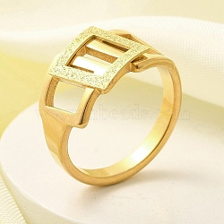 Textured 304 Stainless Steel Hollow Rectangle Finger Ring for Women, Real 18K Gold Plated, Inner Diameter: 17mm(RJEW-L126-12B-G)