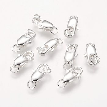 Brass Lobster Claw Clasps, Cadmium Free & Nickel Free & Lead Free, Silver, 16x6mm, Hole: 2.5mm
