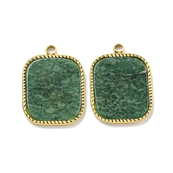 Vacuum Plating 304 Stainless Steel Pendants, Natural African Jade Rectangle Charms, Real 18K Gold Plated, 18x13.5x1.5~2mm, Hole: 1.6mm