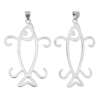 2Pcs Rhodium Plated 925 Sterling Silver 4 Claw Prongs Pendant Blank Fish Shape Cabochon Settings, Easy Mount Claw Settings, for Irregular Raw Gemstone, Platinum, 43x30x1mm, Hole: 4x3.5mm