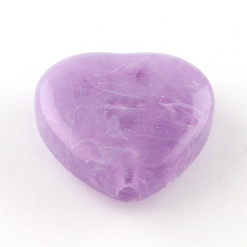 Heart Imitation Gemstone Acrylic Beads, Lilac, 35x37x14mm, Hole: 4mm, about 39pcs/500g