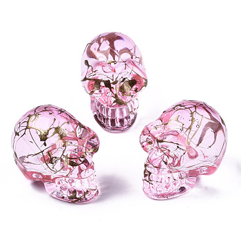 Electroplate K9 Glass Display Decorations, Drawbench, Skull, for Halloween, Pink, 22x18x26mm