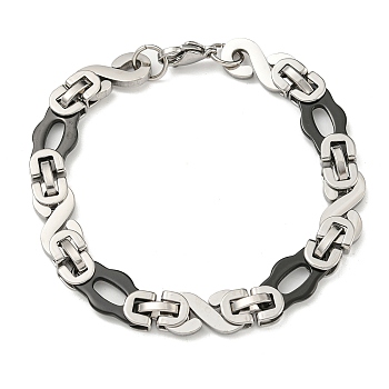 Two Tone 304 Stainless Steel Oval & Infinity Link Chain Bracelet, Black, 9-1/8 inch(23.1cm), Wide: 11mm
