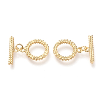 Brass Toggle Clasps, Long-Lasting Plated, Ring & Bar, Real 18K Gold Plated, Ring: 19x15x2mm, Hole: 2mm, Bar: 20x6x2mm, Hole: 2mm