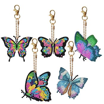 Butterfly DIY Diamond Painting Pendant Decoration Kits, Including Acrylic Board, Pendant Decoration Clasp, Bead Chain, Rhinestones Bag, Diamond Sticky Pen, Tray Plate and Glue Clay, Mixed Color, 70x50mm