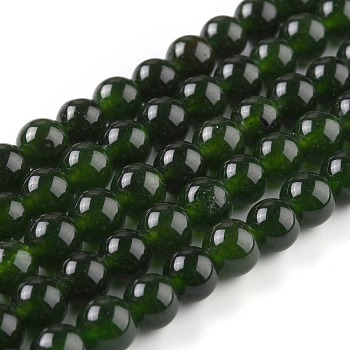Natural White Jade Beads, Round, Dyed, Dark Green, 8mm, Hole: 1mm, about 49pcs/strand, 15.16''(38.5cm)