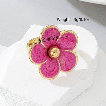 Flower Alloy Enamel Finger Rings for Women, Golden, Camellia, 18mm