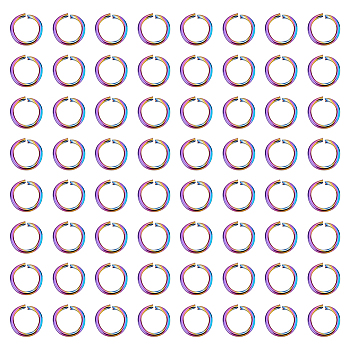100Pcs Ion Plating(IP) Rainbow Color 304 Stainless Steel Open Jump Rings, Round Ring, 8x1mm, 18 Gauge, Inner Diameter: 6mm
