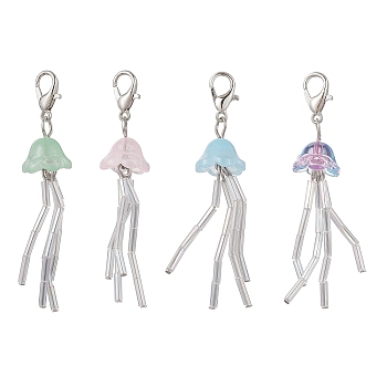 Jellyfish Lampwork & Glass Pendant Decorations, with Lobster Claw Clasps, Mixed Color, 55mm