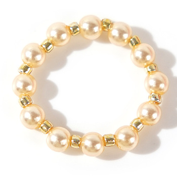 Plastic Imitation Pearl Bead Ring, Fashionable Casual Women's Ring, Blanched Almond