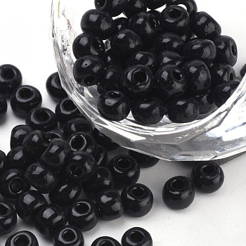 Baking Paint Glass Seed Beads, Round, Black, 4~4.5x3mm, Hole: 1~1.2mm, about 4500pcs/bag, about 450g/bag