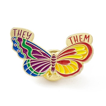 Butterfly Enamel Pin, Gold Plated Alloy Lapel Pin Brooch for Backpack Clothes, Yellow, 17.5x29x1.5mm