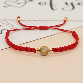 Gemstone Round Braided Bead Bracelet, Red Adjustable Bracelet, Bead: 8mm