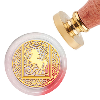 Brass Wax Seal Stamp with Handle, for DIY Scrapbooking, Unicorn Pattern, 3.5x1.18 inch(8.9x3cm)