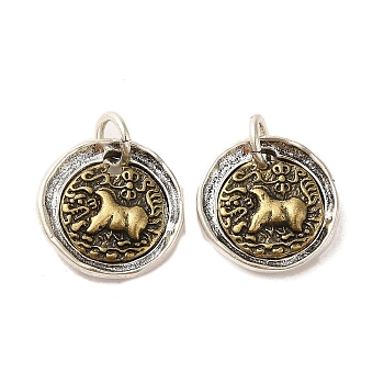 Brass Pendants, with Jump Ring, Antique Bronze & Silver, Lion, 15x2.5mm, Hole: 4mm