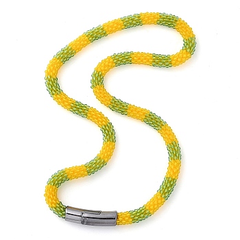 Glass Crochet Beaded Necklace, Fashion Nepal Necklace with Alloy Magnetic Clasps, Gold, 17.87 inch(45.4cm)