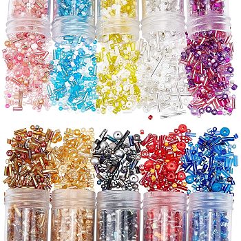 Nbeads 190G 10 Colors Glass Seed Beads, Mixed Style, Mixed Shapes, Mixed Color, 1~7x2~4mm, Hole: 0.7~1mm, 19g/color