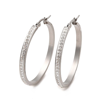 Clear Cubic Zirconia Big Hoop Earrings, 304 Stainless Steel Jewelry for Women, Stainless Steel Color, 43x3mm, Pin: 1~1.3x0.7mm