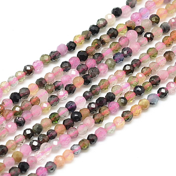Natural Tourmaline Beads Strands, Faceted, Round, Dyed, 2x2mm, Hole: 0.5mm, about 188pcs/strand, 15.9 inch
