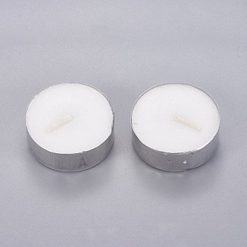 Paraffin Candles, with Aluminum, Flat Round, White, 37.2x14.8mm, 2pcs/set