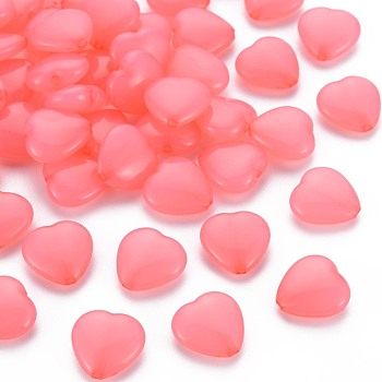 Transparent Acrylic Beads, Dyed, Heart, Salmon, 13.5x14x6mm, Hole: 1.5mm, about 775pcs/500g