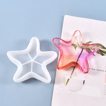 Dish Tray Silicone Molds, Large Starfish Storage Box Epoxy Casting Mould, for DIY Trinket Container/Fruit Snack Plate, White, 132x134x27mm, Inner Diameter: 90x92mm