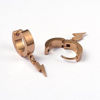 304 Stainless Steel Huggie Hoop Earrings, Hypoallergenic Earrings, Punk Rock Style, Golden, 25x13.5x4mm, Pin: 1mm