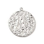 Non-Tarnish 304 Stainless Steel Pendants, Textured, Flat Round Charms, Stainless Steel Color, 22.5x20x1.5mm, Hole: 1.6mm(STAS-E176-07P)