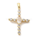 Brass Micro Pave Clear Cubic Zirconia Pendants, Cross, Rack Plating, Long-Lasting Plated, Lead Free & Cadmium Free, Real 18K Gold Plated, 21x13x3.5mm, Hole: 3x1.5mm(KK-L228-01G-02)