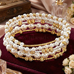 5Pcs 5 Styles Brass & Imitation Pearl Round Beads Stretch Bracelets, Stackable Bracelets for Women, Golden, 6.89 inch(17.5cm)(QX7837-1)