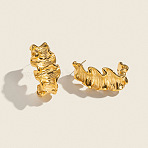 Wrinkled C-Shaped 304 Stainless Steel Stud Earrings, Real 18K Gold Plated, 32x15mm(SF8880)