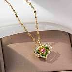 Heart 304 Stainless Steel Pendant Necklaces, with Cubic Zirconia, Colorful, 15.75 inch(40cm)(FS-WGE3147-03)