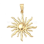304 Stainless Steel Pendants, Sun Charm, Ion Plating(IP), Long-Lasting Plated, Real 18K Gold Plated, 38x34.5x3mm, Hole: 5x8mm(STAS-D224-03G)
