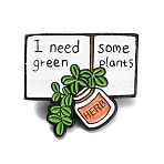 I Need Some Green Plants Herb Enamel Pins, Alloy Lapel Pin Backs for Backpack Clothes, Black, White, 26x28.5mm(JEWB-C058-02A-EB)