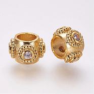 Brass Micro Pave Cubic Zirconia European Beads, Rondelle, Golden, 10.5x7mm, Hole: 5mm(ZIRC-F054-32G)