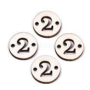 Unfinished Natural Poplar Wood Links Connectors, Laser Cut, Flat Round with Number, Num.2, 19.5x2.5mm, Hole: 2mm(WOOD-S045-138A-2)
