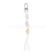 Natural Quartz Crystal Macrame Pouch Tassel Pendant Decorations, with Alloy Swivel Clasps and Polyester Cord Tassel Decorations, Mixed Color, 15.5x1.4cm(KEYC-TA00023-01)