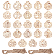 Number 1~ 24 Unfinished Wood Lantern Pendant Decorations, Kids Painting Supplies, Wall Decorations, with Jute Rope, BurlyWood, Wood: 5.8x5x0.3cm, Hole: 4mm, 24pcs(HJEW-WH0042-92)