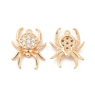 Brass & Cubic Zirconia Pendants, Spider Charm, Real 18K Gold Plated, 20.5x16x3mm, Hole: 1.2mm(KK-G468-13G)