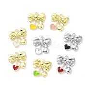 Rack Plating Alloy Enamel Pendants, Bowknot with Heart Charms, Mixed Color, 19.5x19x3.5mm, Hole: 2mm(PALLOY-D007-05)