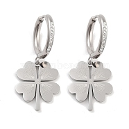 Clover 304 Stainless Steel Dangle Earrings, Rhinestone Hoop Earrings for Women, Stainless Steel Color, 36x16mm(EJEW-L283-080P)