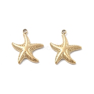 304 Stainless Steel Charms, Starfish Charm, Ion Plating(IP), Real 18K Gold Plated, 14x12x2mm, Hole: 1.2mm(STAS-Z121-33G)