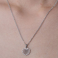 201 Stainless Steel Hollow Shell Pendant Necklace, Stainless Steel Color, 17.72 inch(45cm)(NJEW-OY001-50)