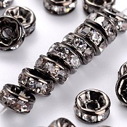 Brass Rhinestone Spacer Beads, Grade AAA, Straight Flange, Gunmetal, Rondelle, Crystal, 5x2.5mm, Hole: 1mm(RB-A014-Z5mm-01B-NF)