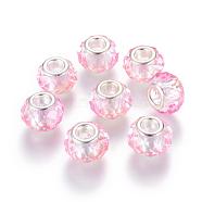 Handmade Glass European Beads, Large Hole Beads, Silver Color Brass Core, Pearl Pink, 14x8mm, Hole: 5mm(GPDL25Y-74)